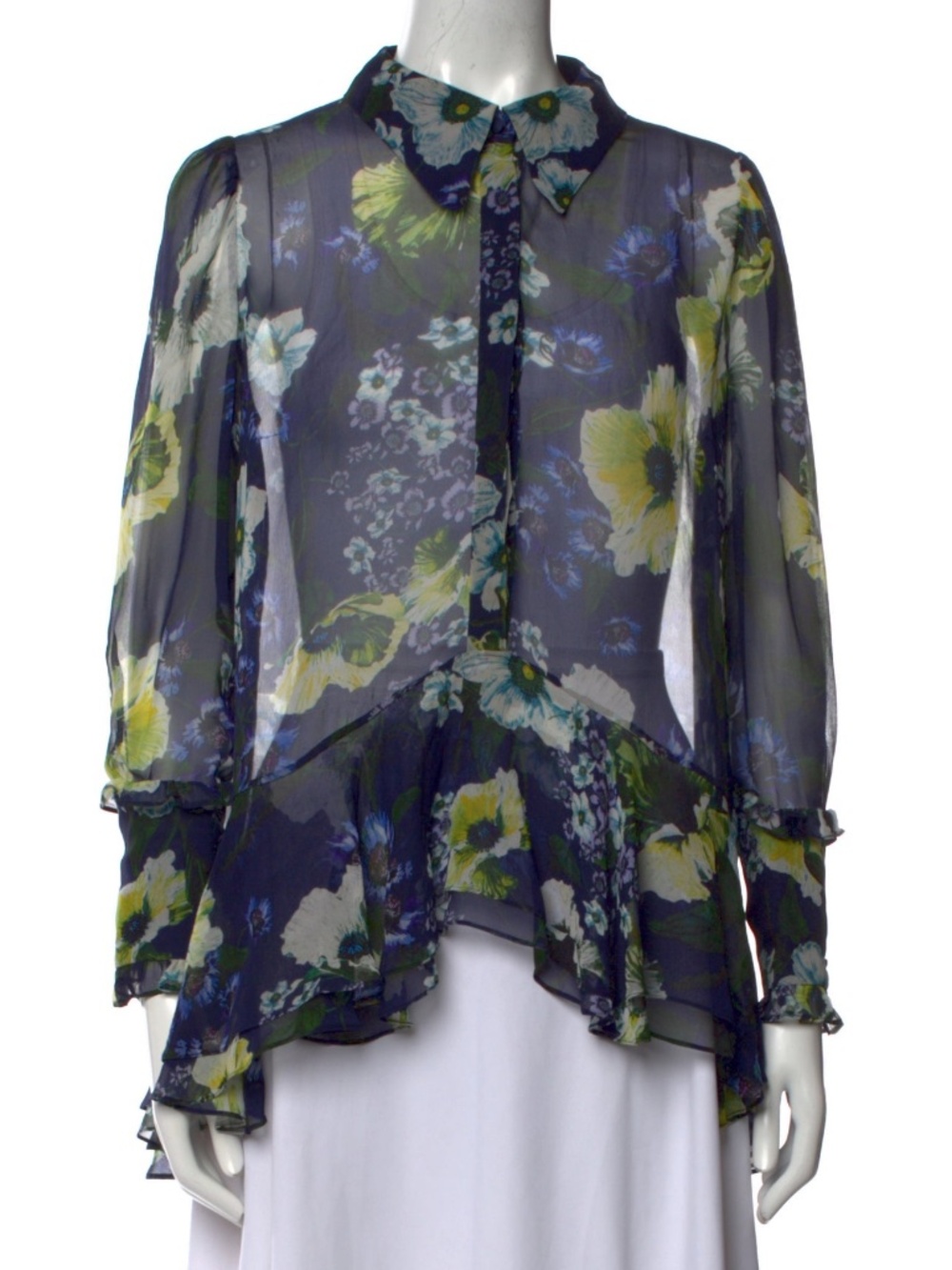 ERDEM Floral 🌼 Button-Up Collared Blouse